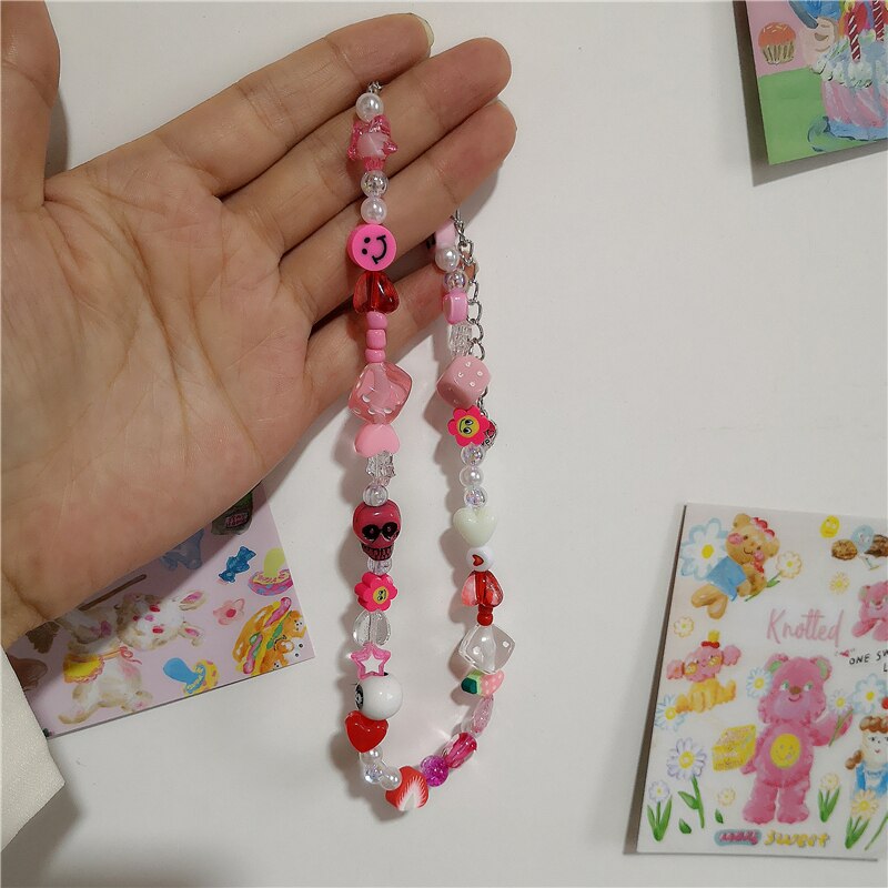 2021 Harajuku Fruit Smiley Beaded Necklace For Women Men Egirl Multicolor Pearl Choker INS Trendy Clay Fruit Bohemia Accessories