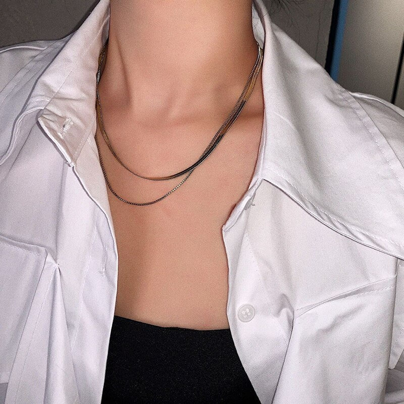 2021  Clavicle Blade Statement Women Gold Silver Color Blade Chain Choker Necklace Women Sexy Flat Snake Link Chain