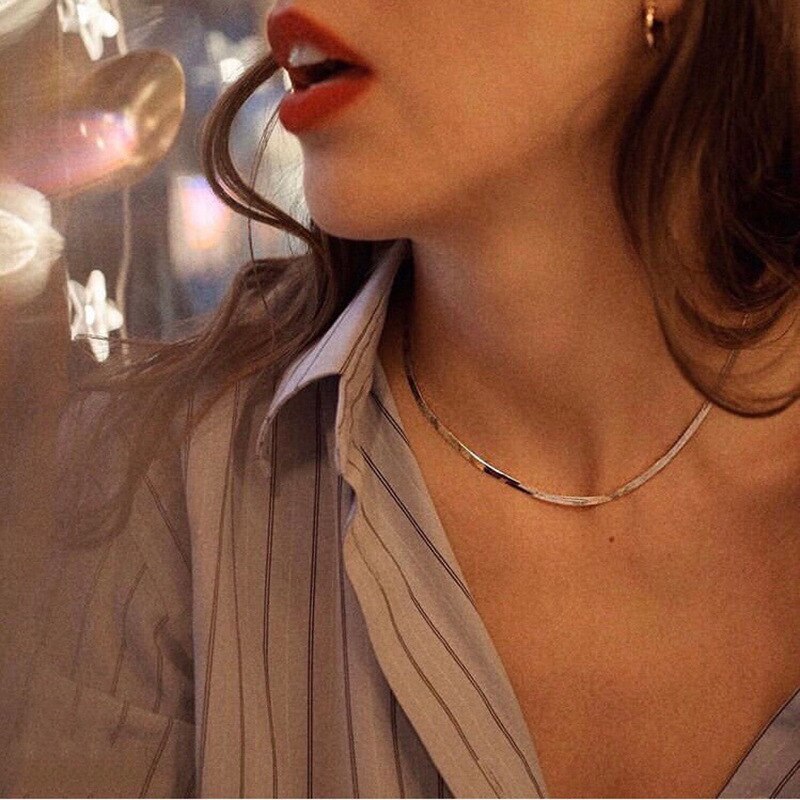 2021  Clavicle Blade Statement Women Gold Silver Color Blade Chain Choker Necklace Women Sexy Flat Snake Link Chain