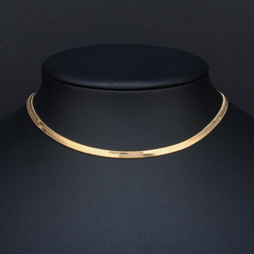 2021  Clavicle Blade Statement Women Gold Silver Color Blade Chain Choker Necklace Women Sexy Flat Snake Link Chain