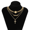 2021 Hip Hop Portrait Chunky Chain Choker Necklaces Women Punk Goth Letter Babygirl Crystal Cross Pendant Necklace Set Jewelry