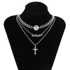 2021 Hip Hop Portrait Chunky Chain Choker Necklaces Women Punk Goth Letter Babygirl Crystal Cross Pendant Necklace Set Jewelry