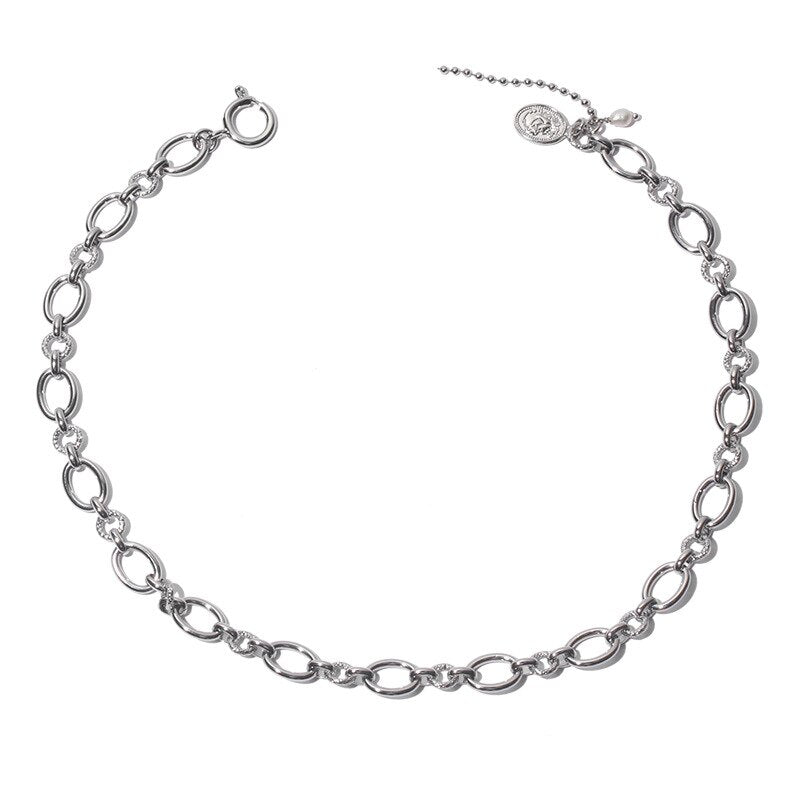 2021 Hip-hop Geometric Round Silver Color Hollow Chain Metal Necklace for Women Choker Temperament Jewelry Accessories