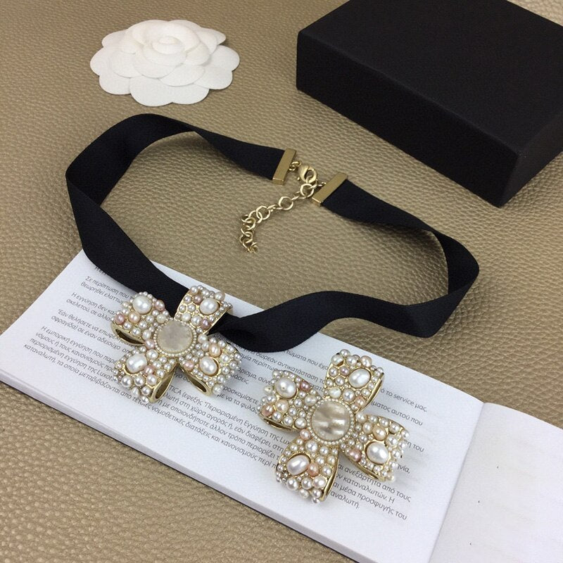 2021 Brand For Women Vintage Black Chain Cross Pendants Necklace Party Ribbon Choker Jewelry