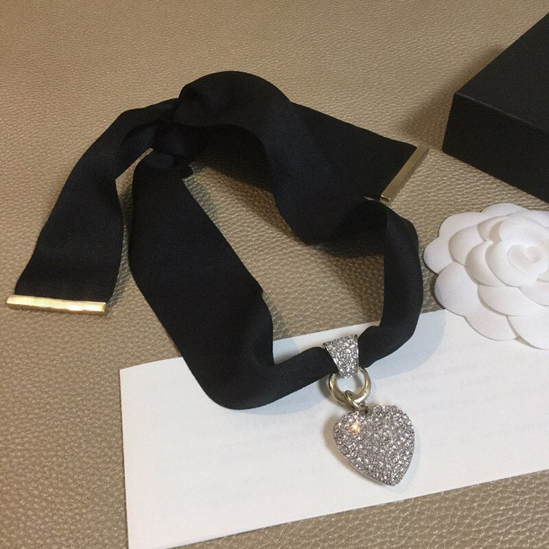 2021 Brand For Women Vintage Black Chain Heart Pendants Necklace Party Ribbon Choker Jewelry