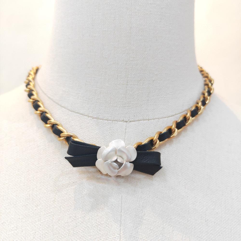 2021 Brand Jewelry Women Vintage Leather Link Flower Chain Necklace Party Fine Tassel Pearls Choker