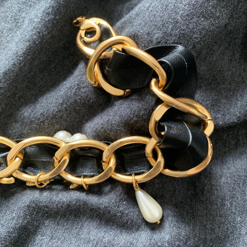 2021 Brand Jewelry Women Vintage Leather Link Thick Chain Necklace Party Fine Tassel Pearls Choker