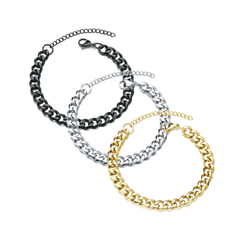 2021   Cuban Chain Men Bracelet Stainless Steel 3colors 5/7/9mm Width Chain Bracelet For Men Women Jewelry Gift