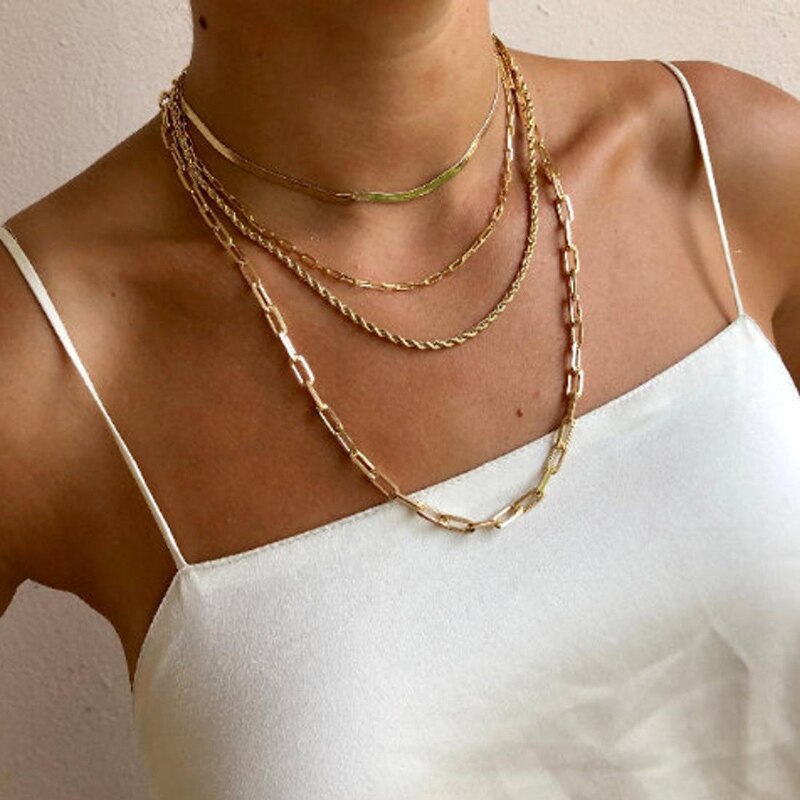2021 Paperclip Link Chain Women Necklace Stainless Steel Gold Color Chain Necklace For Women Men Jewelry Gift