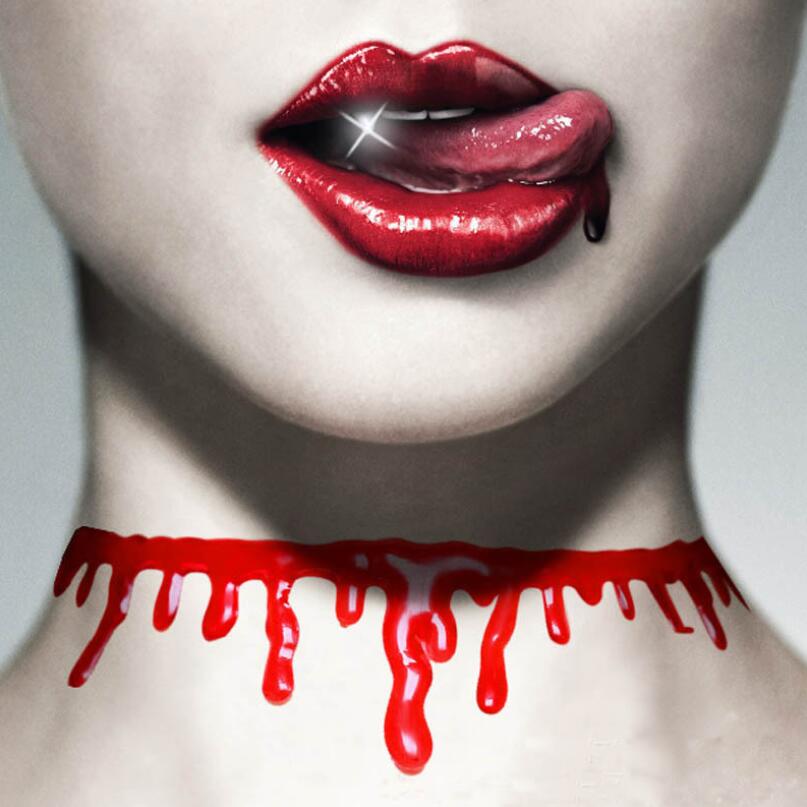 2021 Gothic Horrifying Red Blood Drip Necklace Funny Joke Choker for Women Men Horror Props Choker Party Jewerly