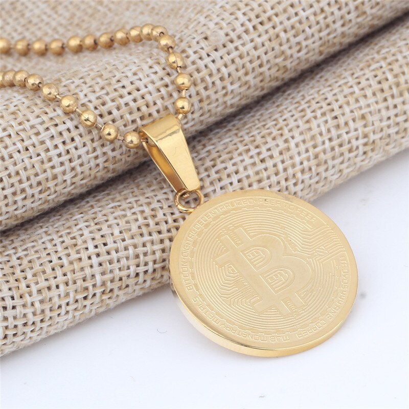 2022 Jewelry  Crystal from Swarovskis Titanium steel bitcoin necklace 2 Colors Fit Men and Women