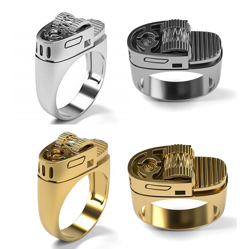 2021    Hip-hop Punk Gothic Lighter Rings Biker Silver Polishing Silver Plated Men Ring Cigarette Lighter Cool Ring