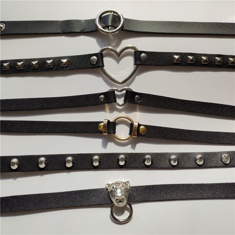 2021 Punk Harajuku Collar Necklace Heart PU Leather Leopard head Choker Punk Goth Handmade Rivets Neck Jewelry