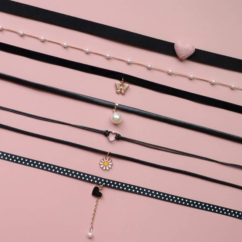 2021 Gothic Punk Style Velvet Tattoo Lace Choker Long Black Collar Choker Necklace Pendant Women Jewelry Gift