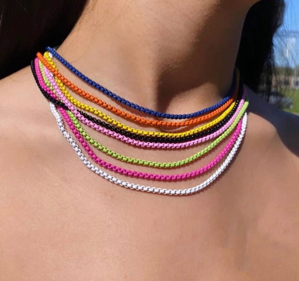 2021 Statement Copper Enamel Boho Rainbow Color Box Chain Choker Necklace For Women Girl Collier femme Summer Bijoux
