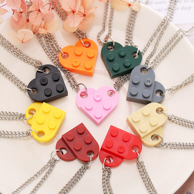 2022 INS 1set Building Brick Heart Necklace for Women Men Lego Elements Couple Valentine's Gifts Punk Girlfriend gift