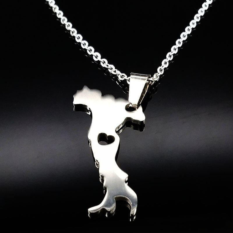 2022 Italy Map Stainless Steel Pendant Necklaces for Women or Men Italian Silver Color Chain Necklace Jewelry Gift N504S02