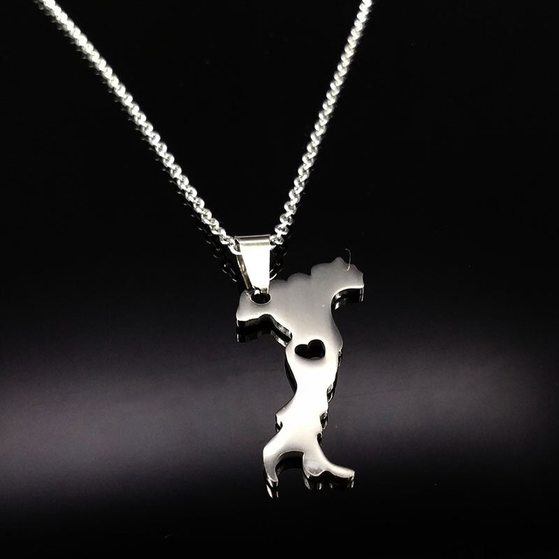 2022 Italy Map Stainless Steel Pendant Necklaces for Women or Men Italian Silver Color Chain Necklace Jewelry Gift N504S02