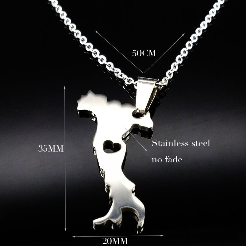2022 Italy Map Stainless Steel Pendant Necklaces for Women or Men Italian Silver Color Chain Necklace Jewelry Gift N504S02