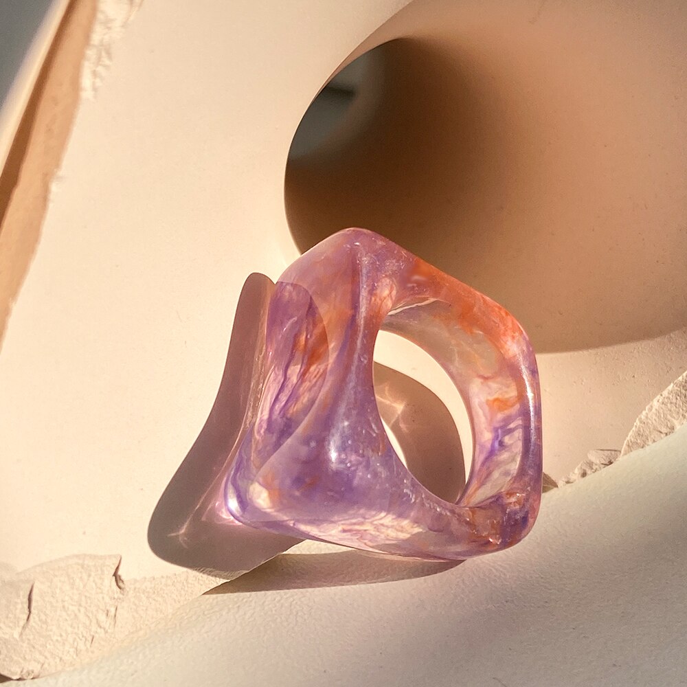 2021 Korea Colorful  Resin Fruit Ring Set Metal Geometric Irregular Open Rings for Women Party Wedding Jewelry Ring Set