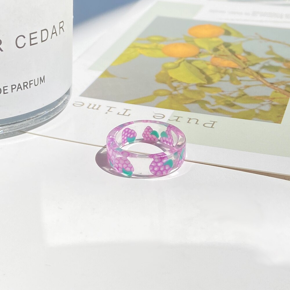 2021 Korea Colorful  Resin Fruit Ring Set Metal Geometric Irregular Open Rings for Women Party Wedding Jewelry Ring Set