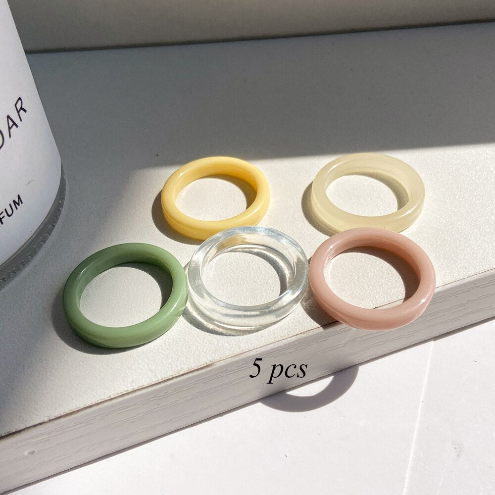 2021 Korea Colorful  Resin Fruit Ring Set Metal Geometric Irregular Open Rings for Women Party Wedding Jewelry Ring Set