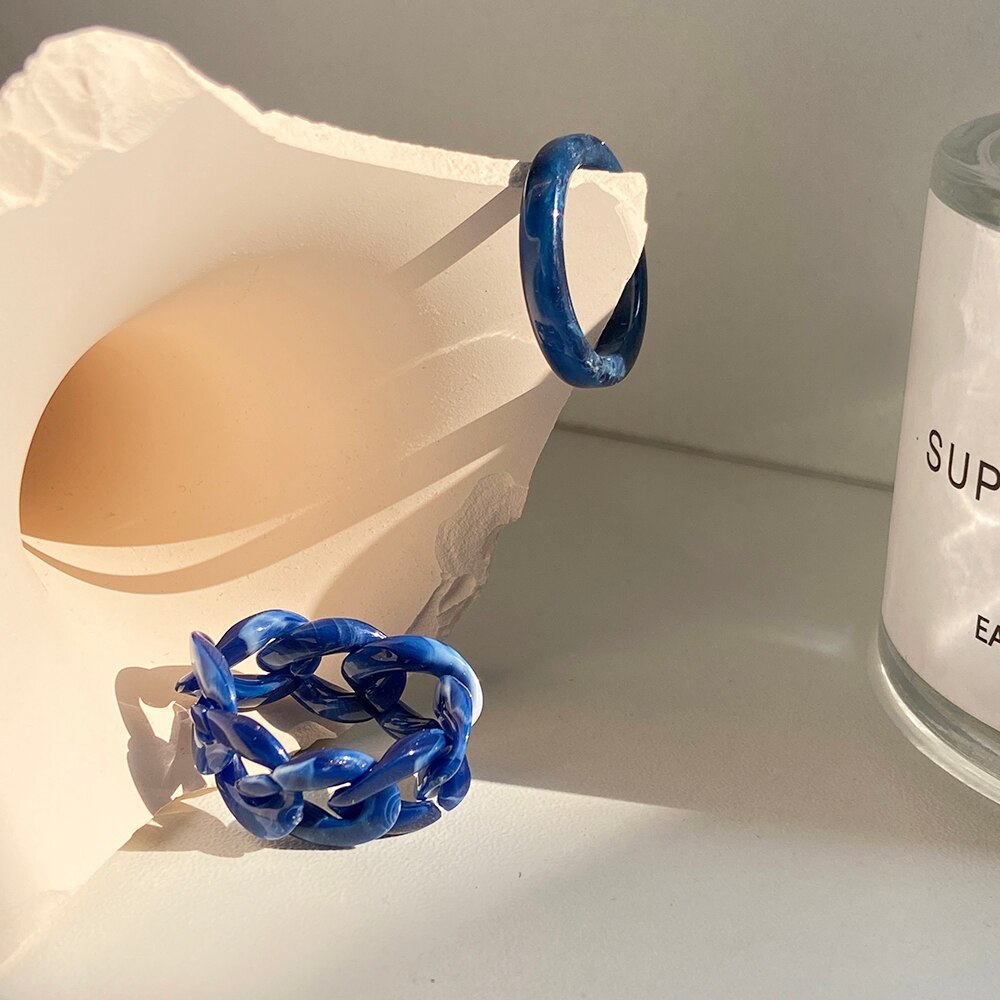 2021 Korea Colorful  Resin Fruit Ring Set Metal Geometric Irregular Open Rings for Women Party Wedding Jewelry Ring Set