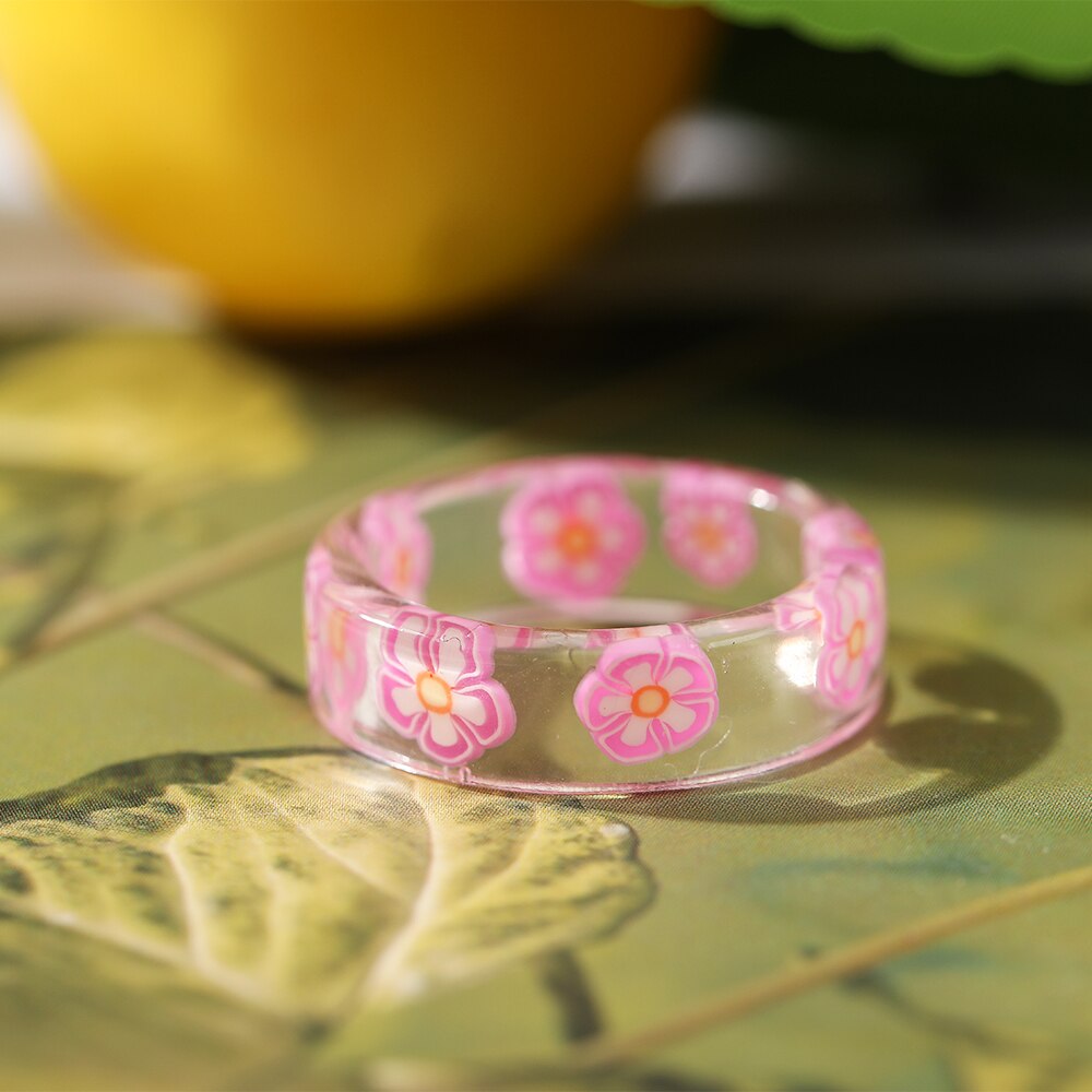 2021 Korea Colorful  Resin Fruit Ring Set Metal Geometric Irregular Open Rings for Women Party Wedding Jewelry Ring Set