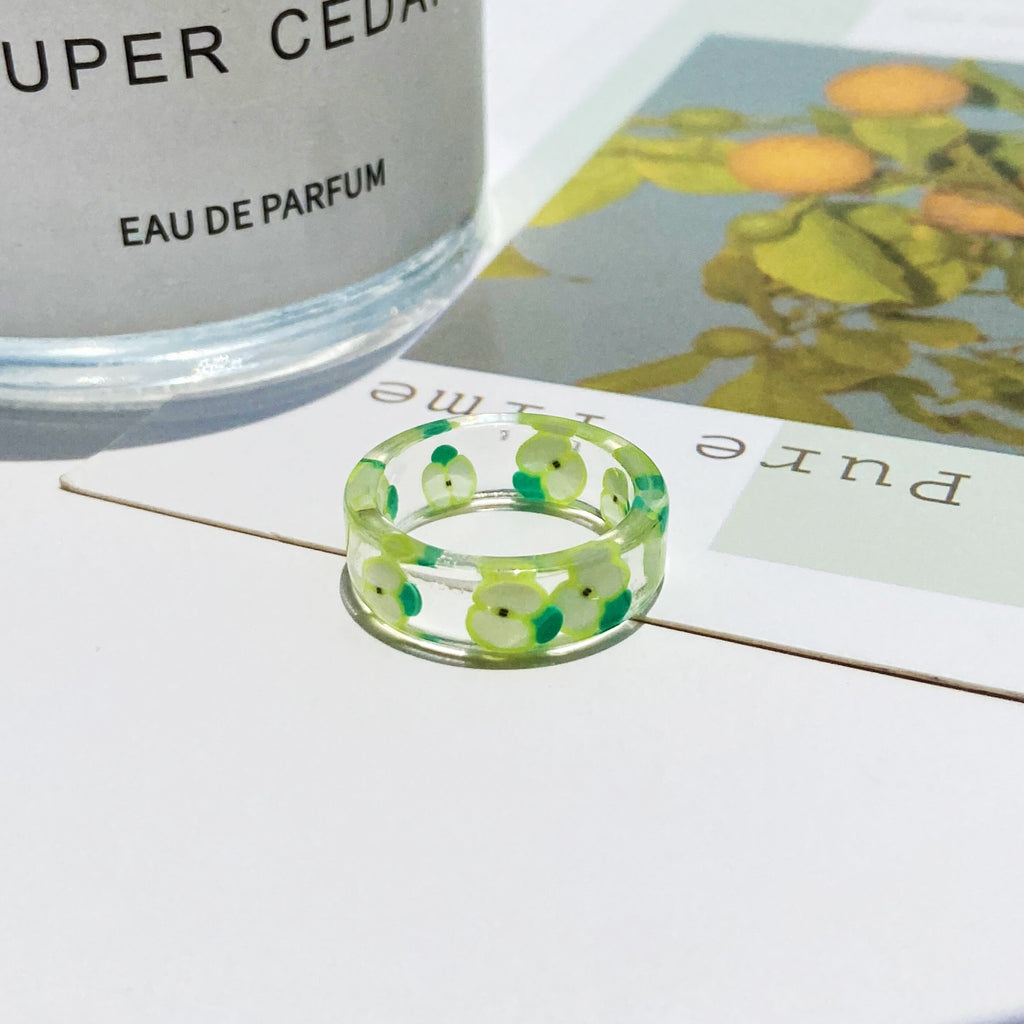2021 Korea Colorful  Resin Fruit Ring Set Metal Geometric Irregular Open Rings for Women Party Wedding Jewelry Ring Set