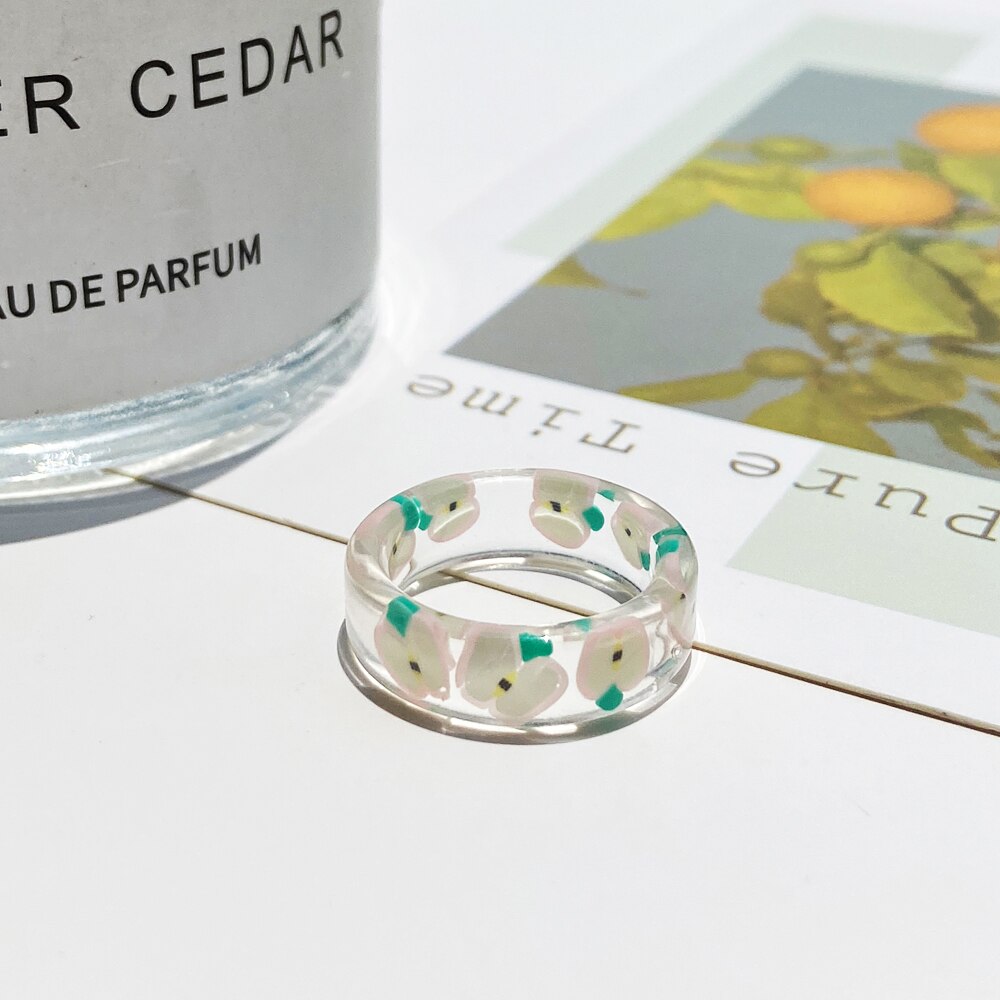 2021 Korea Colorful  Resin Fruit Ring Set Metal Geometric Irregular Open Rings for Women Party Wedding Jewelry Ring Set