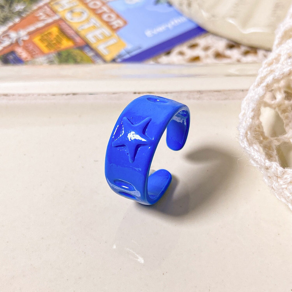 2021 Korea Colorful  Resin Fruit Ring Set Metal Geometric Irregular Open Rings for Women Party Wedding Jewelry Ring Set