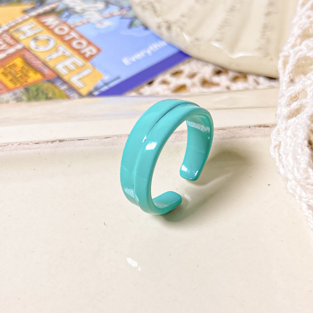 2021 Korea Colorful  Resin Fruit Ring Set Metal Geometric Irregular Open Rings for Women Party Wedding Jewelry Ring Set