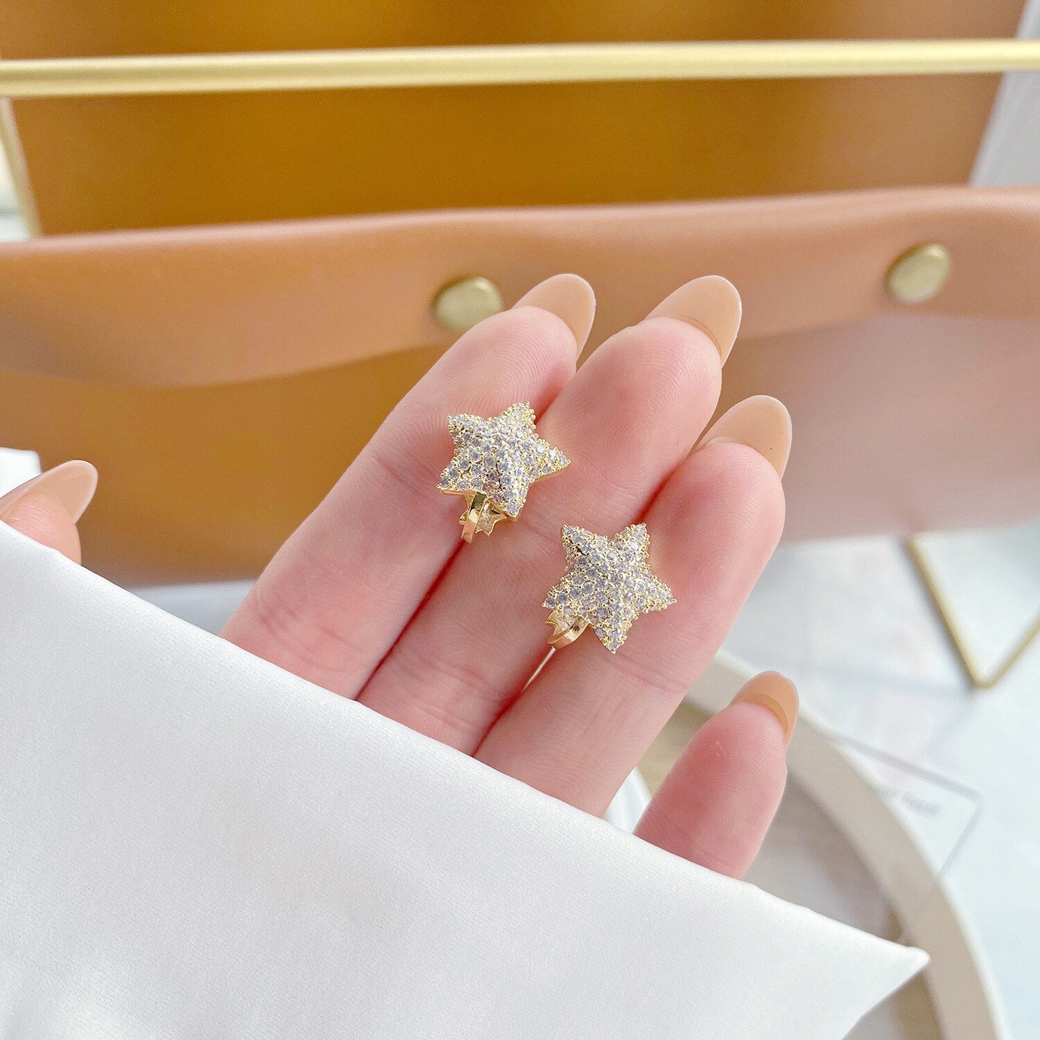 2022 Korea Design Jewelry 14K Real Gold Plated AAA Zircon Star Earrings Exquisite Small Girl's Gift Women's Earring