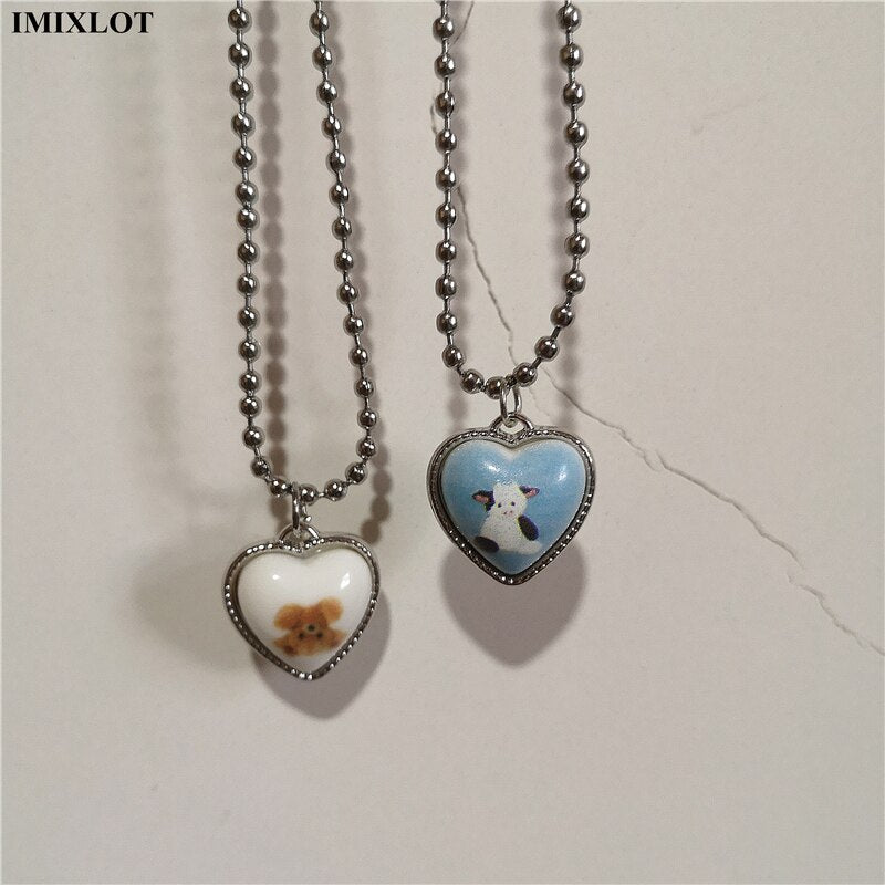 2022 Korean Kawaii Cute Bear Sweater Heart Pendant Neck Bead Chain Necklace Collar For Women Girls Bff Aesthetic Jewelry