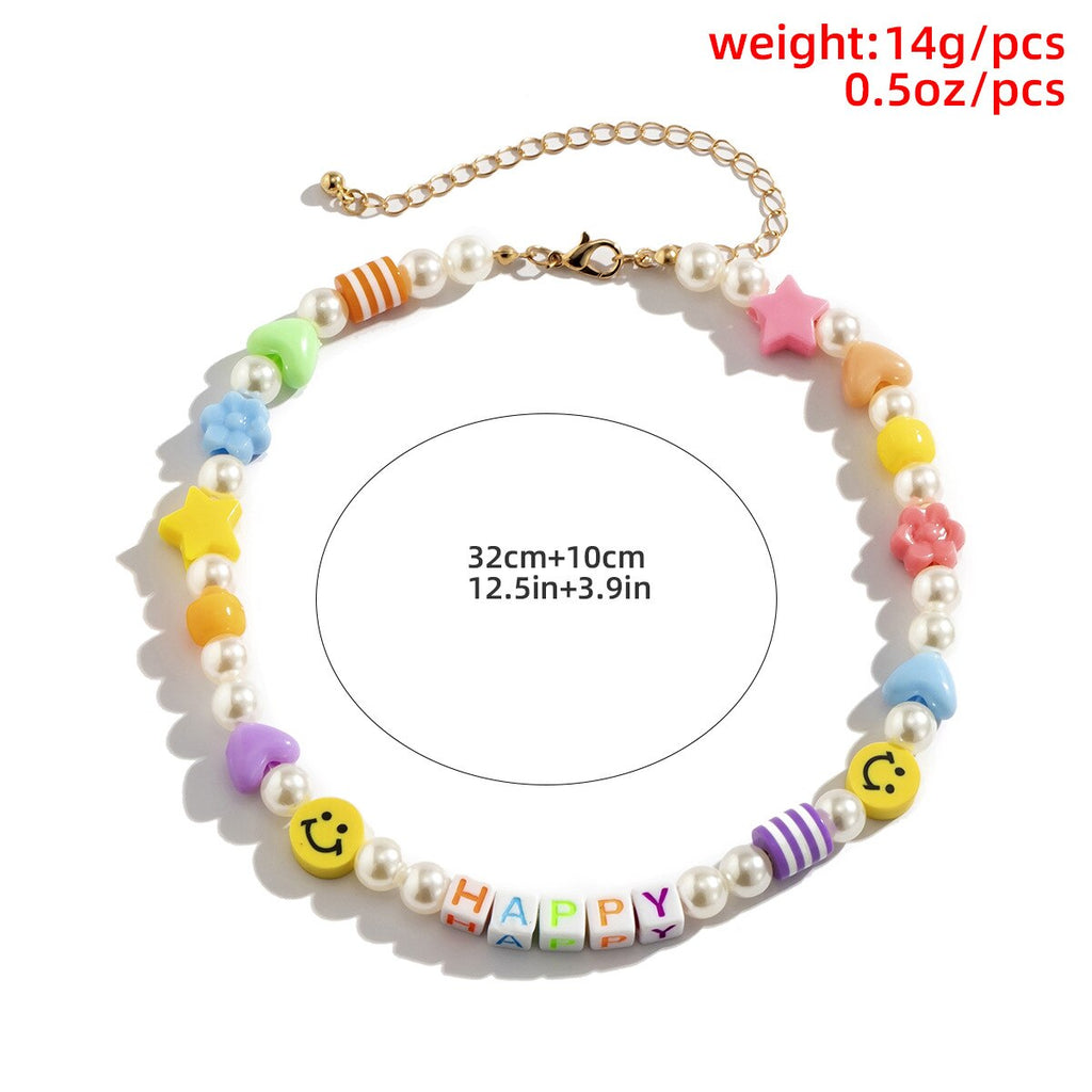 2022 Korean Simulated Pearl Letter Choker For Women Bohemian Beach Colorful Resin Simile Face Bead Short Collar Party Gift