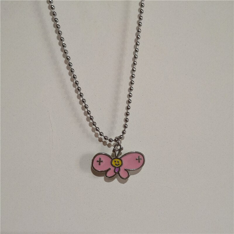 2022 Kpop Cute Colorful Star Butterfly Bear Necklace Pendants Metal Necklaces For Women Unisex Harajuku Jewelry Gift Accessories