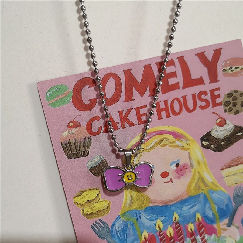 2022 Kpop Cute Colorful Star Butterfly Bear Necklace Pendants Metal Necklaces For Women Unisex Harajuku Jewelry Gift Accessories