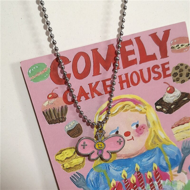 2022 Kpop Cute Colorful Star Butterfly Bear Necklace Pendants Metal Necklaces For Women Unisex Harajuku Jewelry Gift Accessories