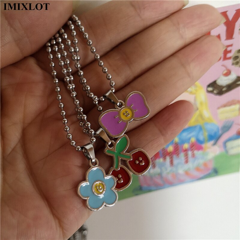 2022 Kpop Cute Colorful Star Butterfly Bear Necklace Pendants Metal Necklaces For Women Unisex Harajuku Jewelry Gift Accessories