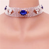 2021  Punk Blue Crystal Rhinestone Choker Collar Women Gold Silver Color Necklace Statement Wedding Chocker Jewelry Gift