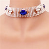 2021  Punk Blue Crystal Rhinestone Choker Collar Women Gold Silver Color Necklace Statement Wedding Chocker Jewelry Gift
