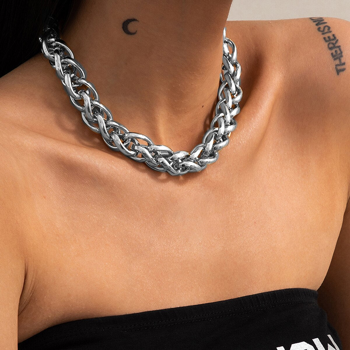 2021 Metal Necklace Geometrical Linked Chain Chokers Punk Aluminum Chain Necklaces Simple