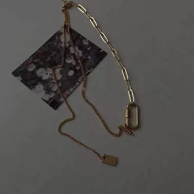 2021 Minimalist Paper Clip Necklace For Women Temperament Clavicle Chain Gold Plated Square Metal Choker Letter Jewelry