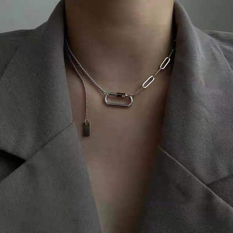 2021 Minimalist Paper Clip Necklace For Women Temperament Clavicle Chain Gold Plated Square Metal Choker Letter Jewelry