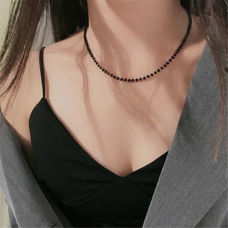 2021 Mysterious Black Beads Indian Necklace Imitation Pearl Choker Clavicle Chain Necklace For Women Mixed Bead Necklace Gift
