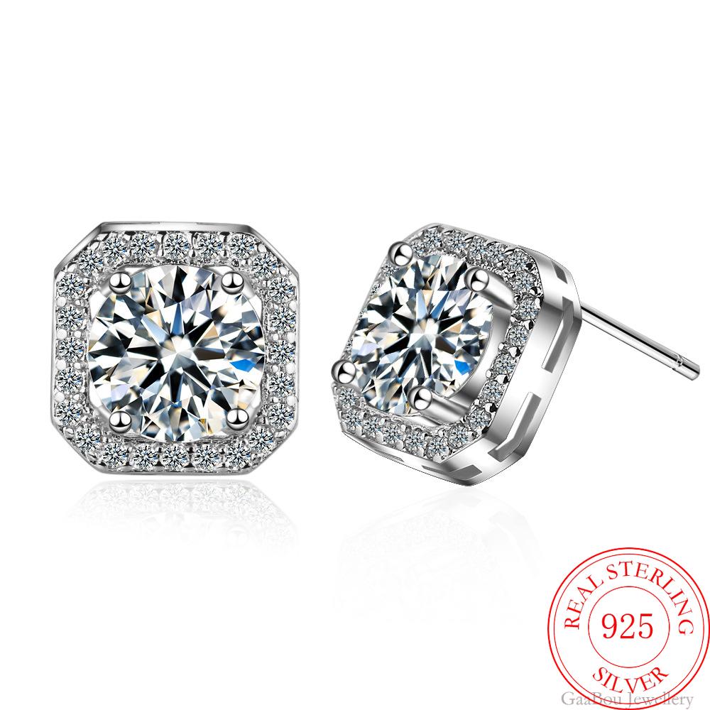 2022 925 Sterling Silver Earrings Square Zirconia Shiny Ear Stud Womens  Party Jewelry Love Gift
