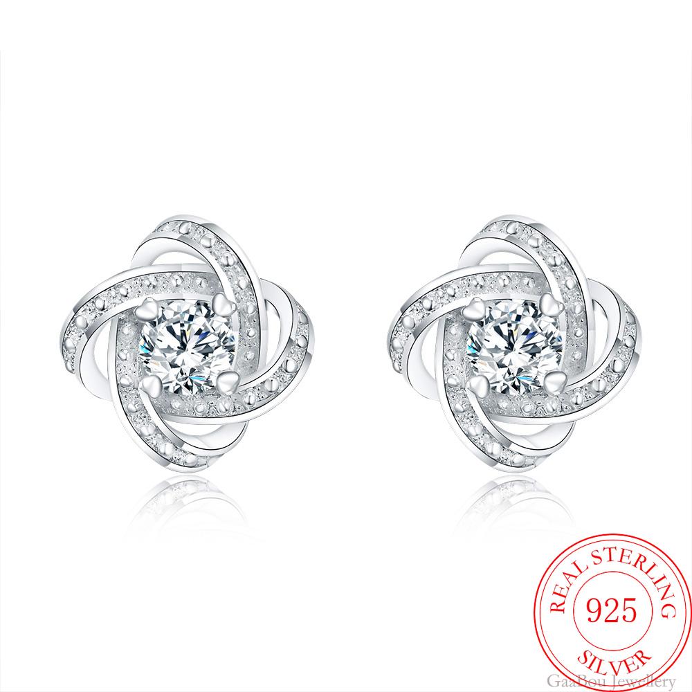 2022 925 Sterling Silver Earrings  Zirconia Rose Gold Shiny Ear Stud Womens  Party Jewelry Love Gift