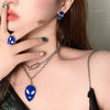 2021 Punk Hiphop Design Double Layer  Blue Green Glaze Alien Safety Pin Metal Necklace For Women Man Daily Jewelry Gifts