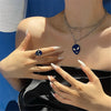 2021 Punk Hiphop Design Double Layer  Blue Green Glaze Alien Safety Pin Metal Necklace For Women Man Daily Jewelry Gifts