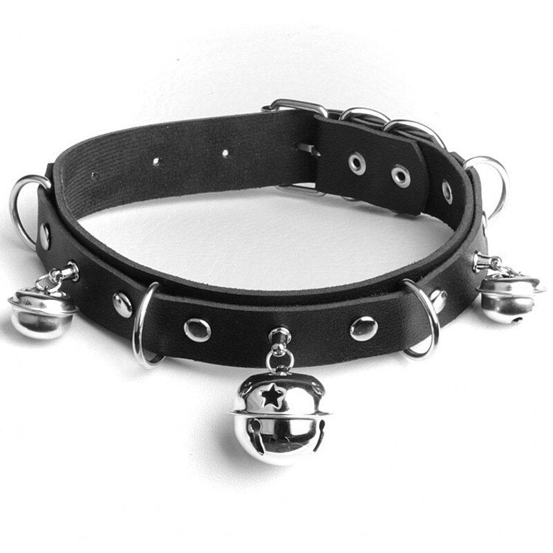 2021 Punk Necklaces Gothic PU Leather Chains Bells Spike Rivet Collar Belt Buckle Choker Necklace Body Jewelry Necklace